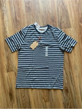 Weatherproof Navy & GreyStriped Short Sleeve Henley